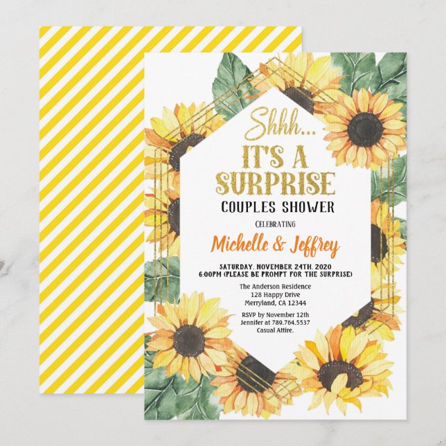 Sunflower Surprise Party Couples Shower Invitation (Front/Back)