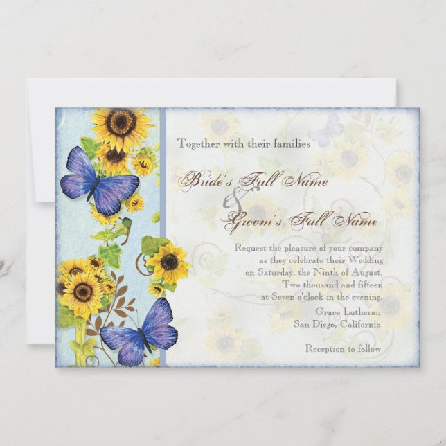 Sunflower Swirl Floral Frame Blue Butterfly Invite (Front)