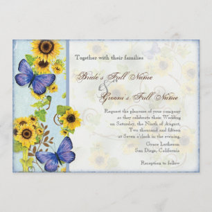Sunflower Swirl Floral Frame Blue Butterfly Invite