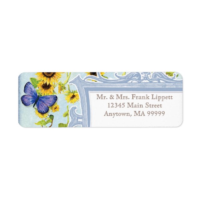 Sunflower Swirl Floral Frame Blue Butterfly Invite (Front)