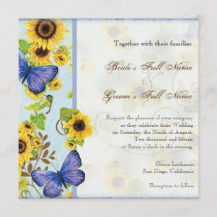 Sunflower Swirl Floral Frame Blue Butterfly Invite