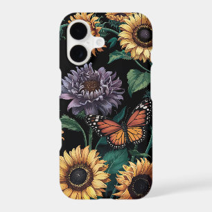 Sunflower Symphony Dark Floral Monarch Butterfly