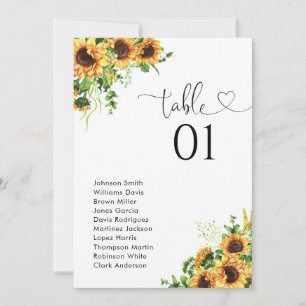 Sunflower Table Number Seating Chart