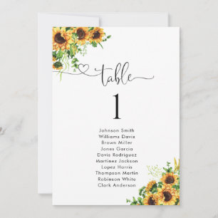 Sunflower Table Number Seating Chart