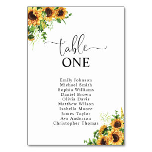 Sunflower Table Number Seating Chart