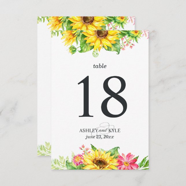 Sunflower table number with white background (Front/Back)