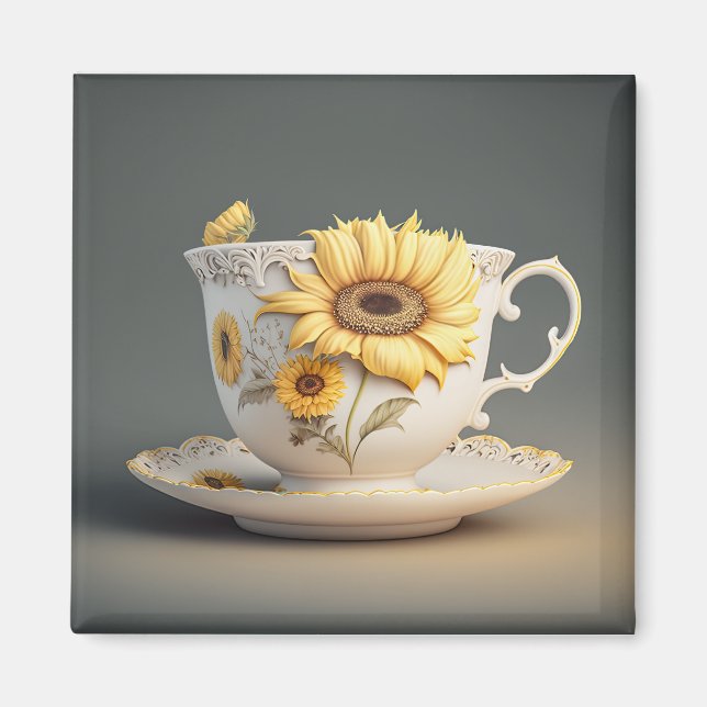 Sunflower Teacup Magnet (Front)