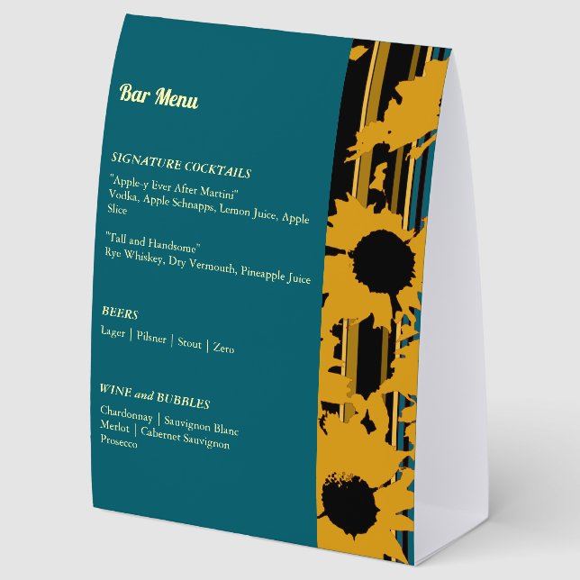 Sunflower Teal Blue Gold Modern Wedding (Back)