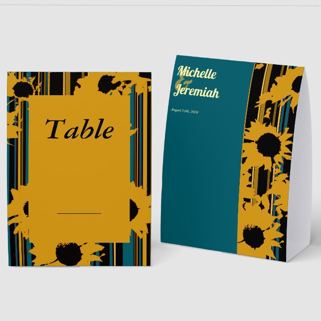 Sunflower Teal Blue Gold Modern Wedding (Front/Back)