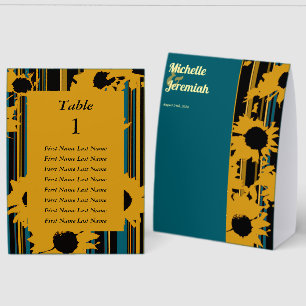 Sunflower Teal Blue Gold Modern Wedding