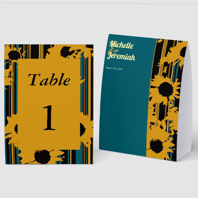 Sunflower Teal Blue Gold Modern Wedding (Front/Back)