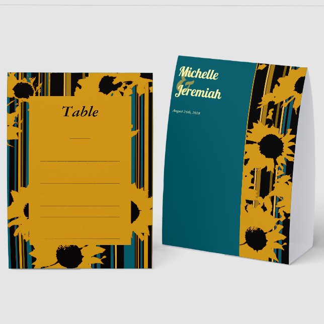Sunflower Teal Blue Gold Modern Wedding (Front/Back)