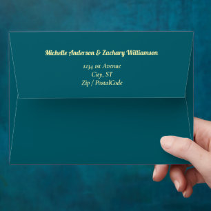 Sunflower Teal Blue Gold Modern Wedding Envelope