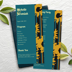 Sunflower Teal Blue Gold Modern Wedding Programme