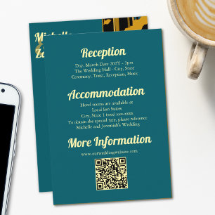 Sunflower Teal Blue Gold Modern Wedding QR Code  Enclosure Card