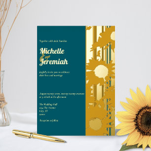 Sunflower Teal Blue Modern Wedding Gold