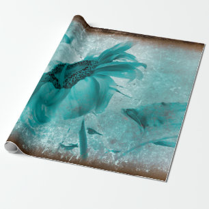 Sunflower Teal Blue Vintage Antique Texture Wrapping Paper
