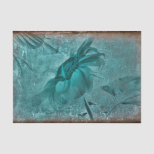 Sunflower Teal Brown Vintage Antique Grunge Tissue Paper