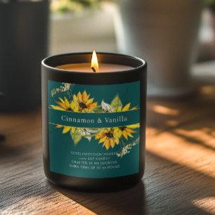 Sunflower Teal Candle Product Label