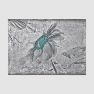 Sunflower Teal Grey Vintage Antique Texture Tissue Paper
