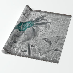 Sunflower Teal Grey Vintage Antique Texture Wrapping Paper