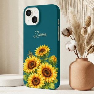 Sunflower Teal Modren Minimal Initial Phone Case