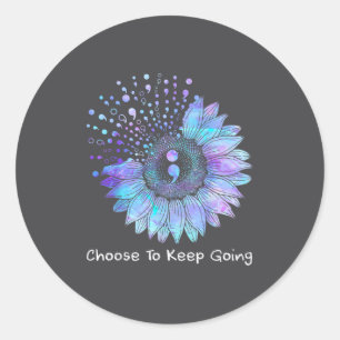 Sunflower Teal Purple Ribbon Suicide Prevention Aw Classic Round Sticker