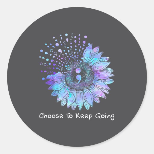 Sunflower Teal Purple Ribbon Suicide Prevention Aw Classic Round Sticker (Front)