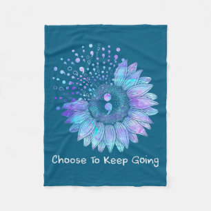 Sunflower Teal Purple Ribbon Suicide Prevention Aw Fleece Blanket