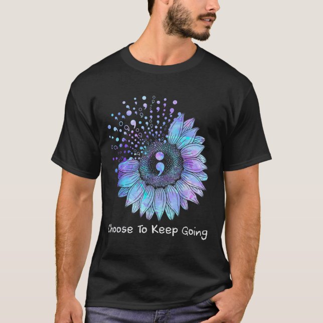 Sunflower Teal Purple Ribbon Suicide Prevention Aw T-Shirt (Front)