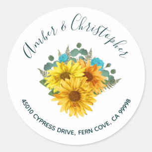 Sunflower Teal Roses Wedding Address Envelope Seal