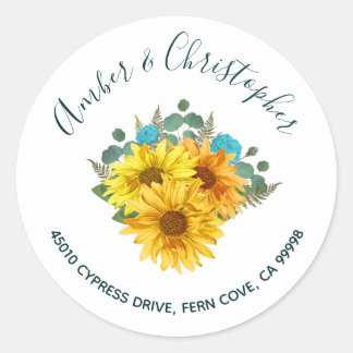 Sunflower Teal Roses Wedding Address Envelope Seal