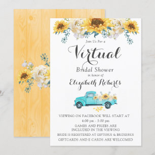 Sunflower Teal Vintage Truck Virtual Bridal Shower Invitation