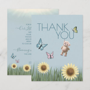 Sunflower Teddy Baby Shower Blue Theme Gratitude Thank You Card