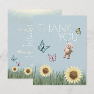 Sunflower Teddy Baby Shower Neutral Gratitude Thank You Card