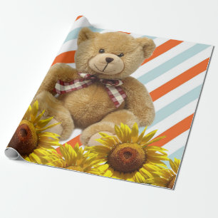 Sunflower Teddy Bear Matte Wrapping Paper