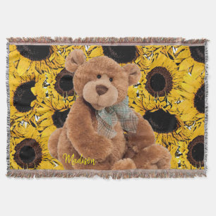 Sunflower Teddy Bear Throw Blanket