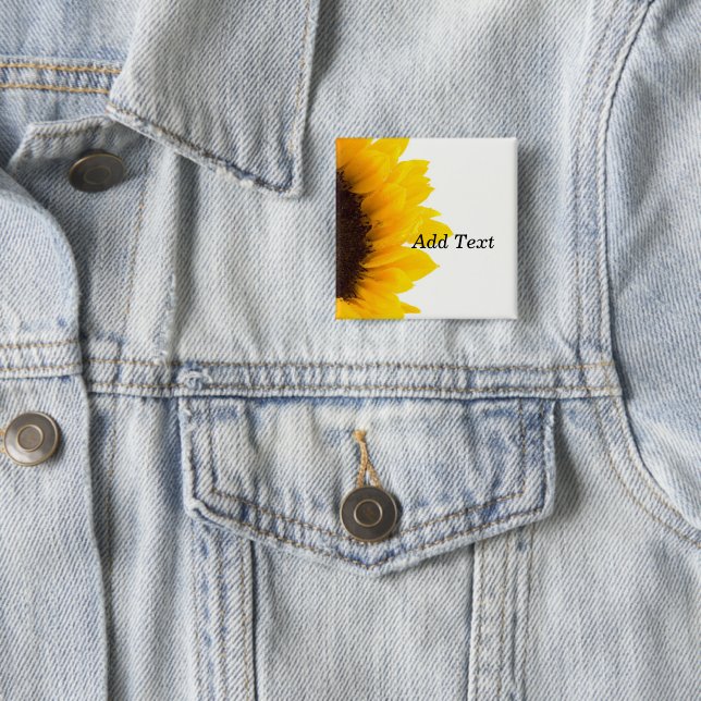 Sunflower template, bold text print 15 cm square badge (In Situ)