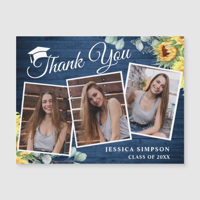 Sunflower Thank You 3 PHOTO Graduate Magnetic Card (Front)