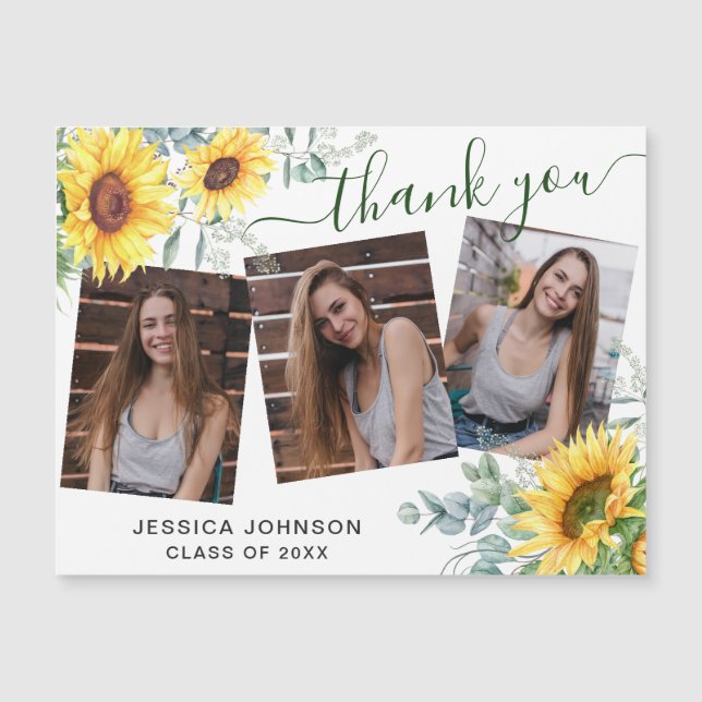 Sunflower Thank You 3 PHOTO Graduate Magnetic Card (Front)