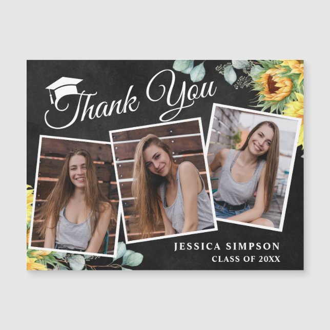 Sunflower Thank You 3 PHOTO Graduate Magnetic Card (Front)