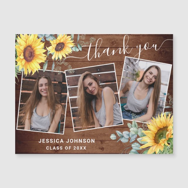 Sunflower Thank You 3 PHOTO Graduate Magnetic Card (Front)