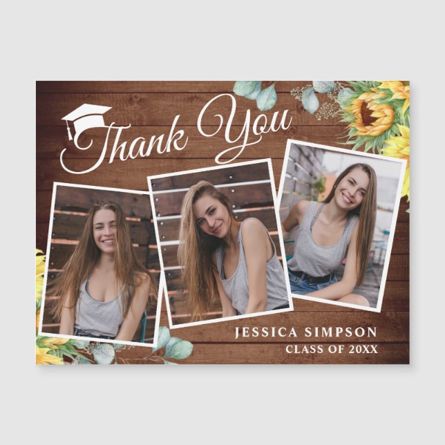 Sunflower Thank You 3 PHOTO Graduate Magnetic Card (Front)