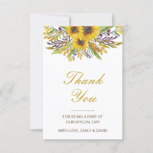 Sunflower Thank You Card, Custom Wedding Card