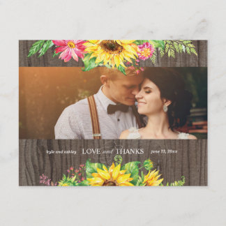 Sunflower Thank You Card for Wedding on wood