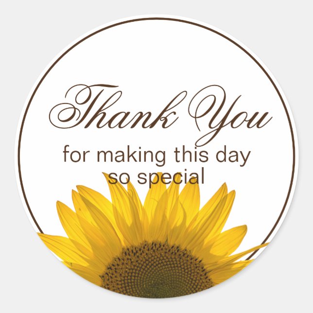 Sunflower Thank You Classic Round Sticker (Front)