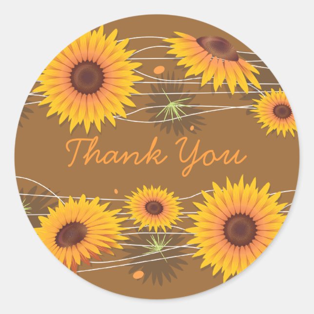 Sunflower Thank You Classic Round Sticker (Front)