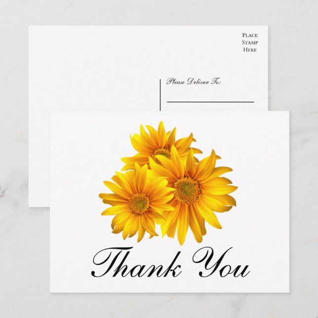 Sunflower Thank You Country Floral Wedding Postcard (Front/Back)