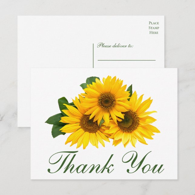Sunflower Thank You Elegant Yellow Floral Wedding  Postcard (Front/Back)