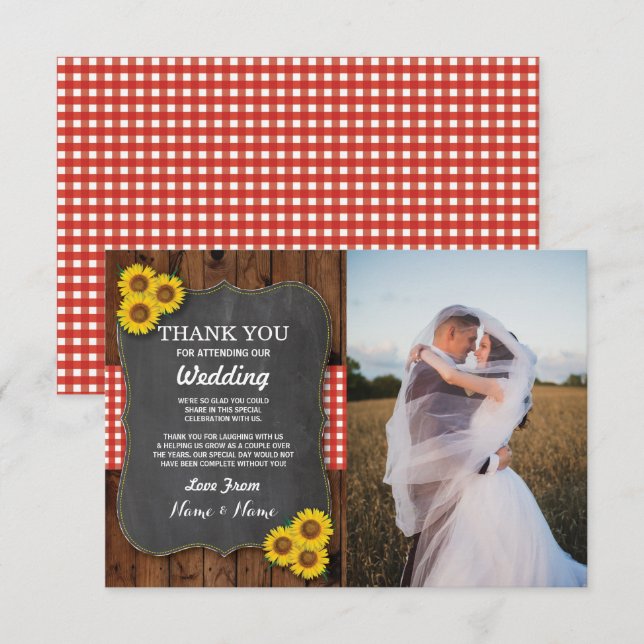 Sunflower Thank You Engagement Wedding Wood Photo Invitation (Front/Back)